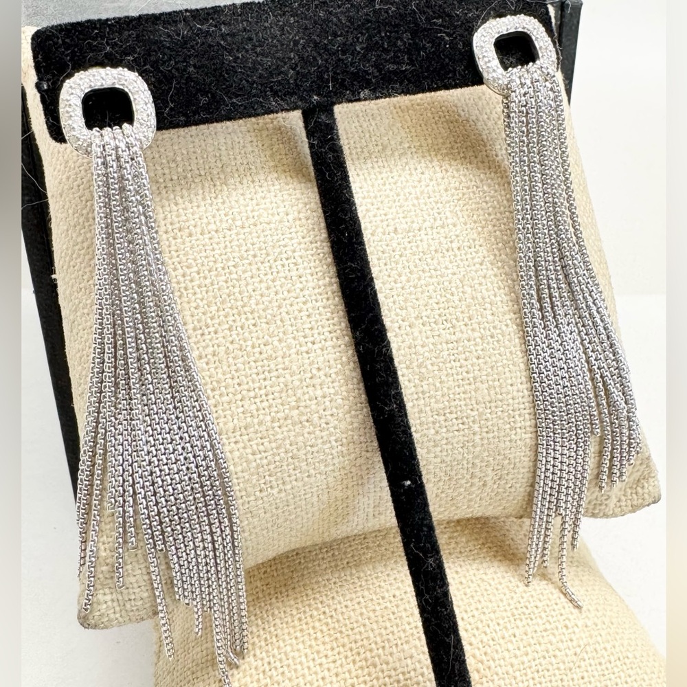 David Yurman Diamond Cushion Dangle Drop Box Chains Tassel Earrings .925/14K - Picture 2 of 8